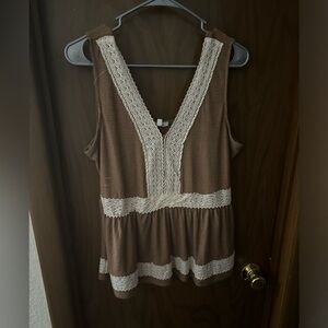 Maurices Brown Top with Cream Lace Accents